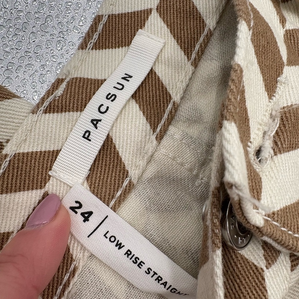 Pacsun Retro Brown Chevron Low Rise Y2K Straight Leg Pants | size 24 NWOT - Picture 10 of 12